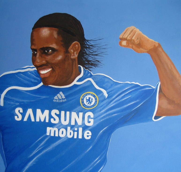 Mural featuring the badge and players of Chelsea F.C.